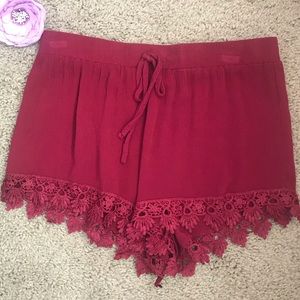 Burgundy Lace Shorts